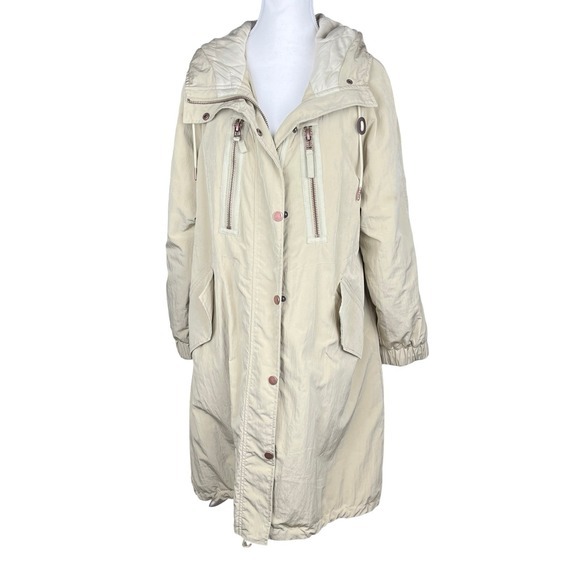 Pilcro Anthropologie Tan Hooded Anorak Coat Fisherman Parka Drawstring Size S - Picture 2 of 12